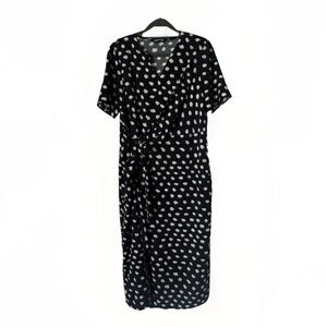 Lands' End Chase Bank Black Polka Dot Wrap Dress Size 2